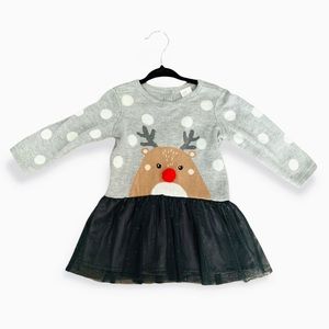 H&M Baby Girls Rudolph Reindeer Tulle Holiday Knit Sweater Dress 6-9 mo
